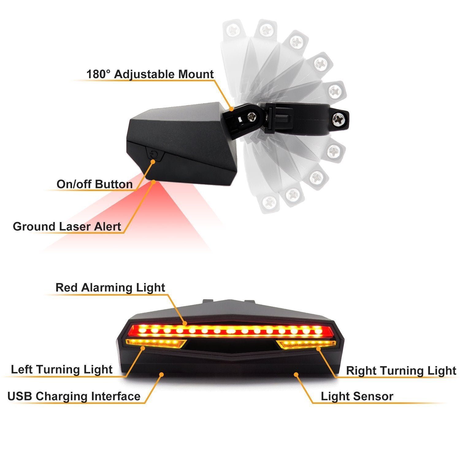Luz trasera inalámbrica recargable por USB y señal de giro para bicicleta
