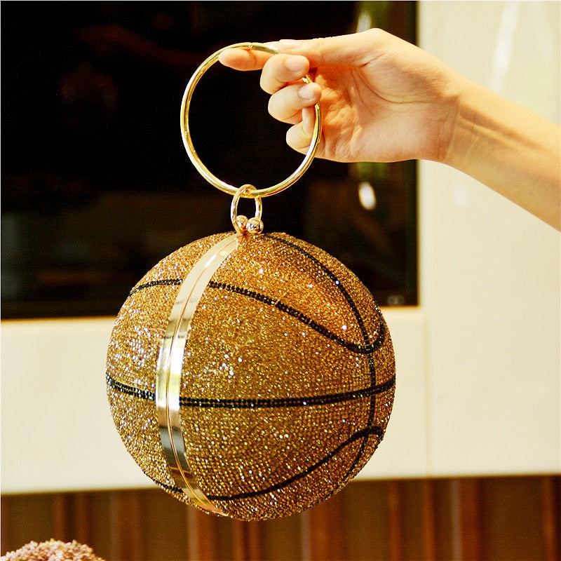 Bolso de hombro de baloncesto con lentejuelas y diamantes de imitación para mujer