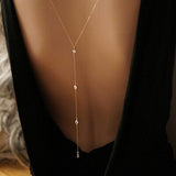 Long summer necklace for backless, jewelry, Gold with chic crystal pendant