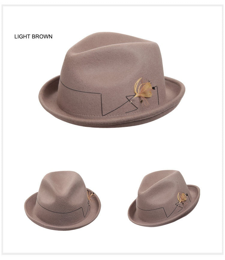 Sombrero de fieltro de lana Vintage Jazz para hombre