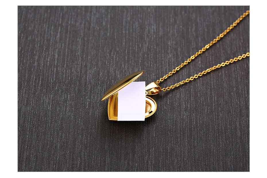 Gold necklace with a heart locket for a photo frame for women