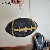 American Football ball handbag with rhinestone shoulder strap for women