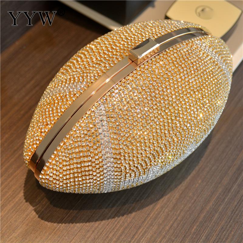 American Football ball handbag with rhinestone shoulder strap for women
