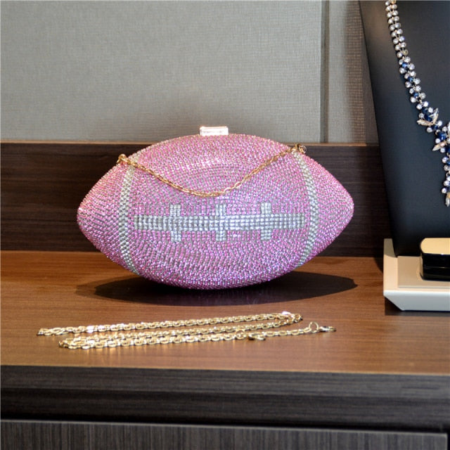 Bolso de mano con balón de fútbol americano y bandolera con diamantes de imitación para mujer