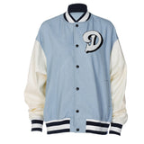 Vintage baseball style wide denim jacket for women