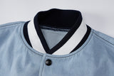 Vintage baseball style wide denim jacket for women