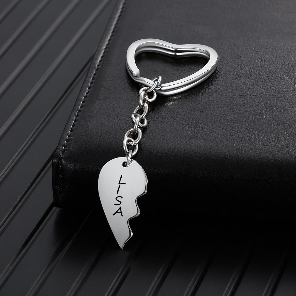 Personalized Broken Heart Double Name Keychains for Couples
