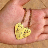 Broken heart necklaces with personalized names in gold colors for couples