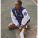 Women's London Blue & White Varsity Baseball Jacket