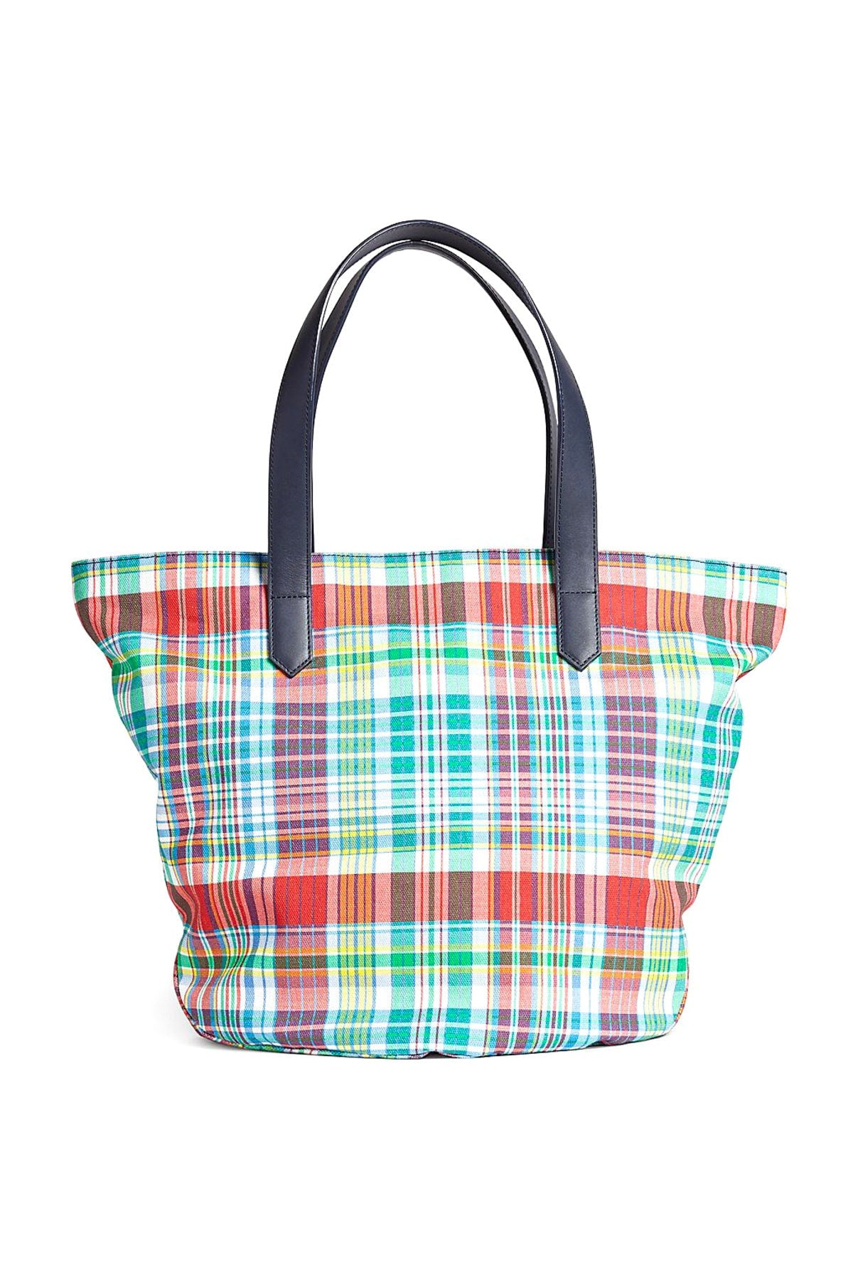Green and red madras tote bag for women