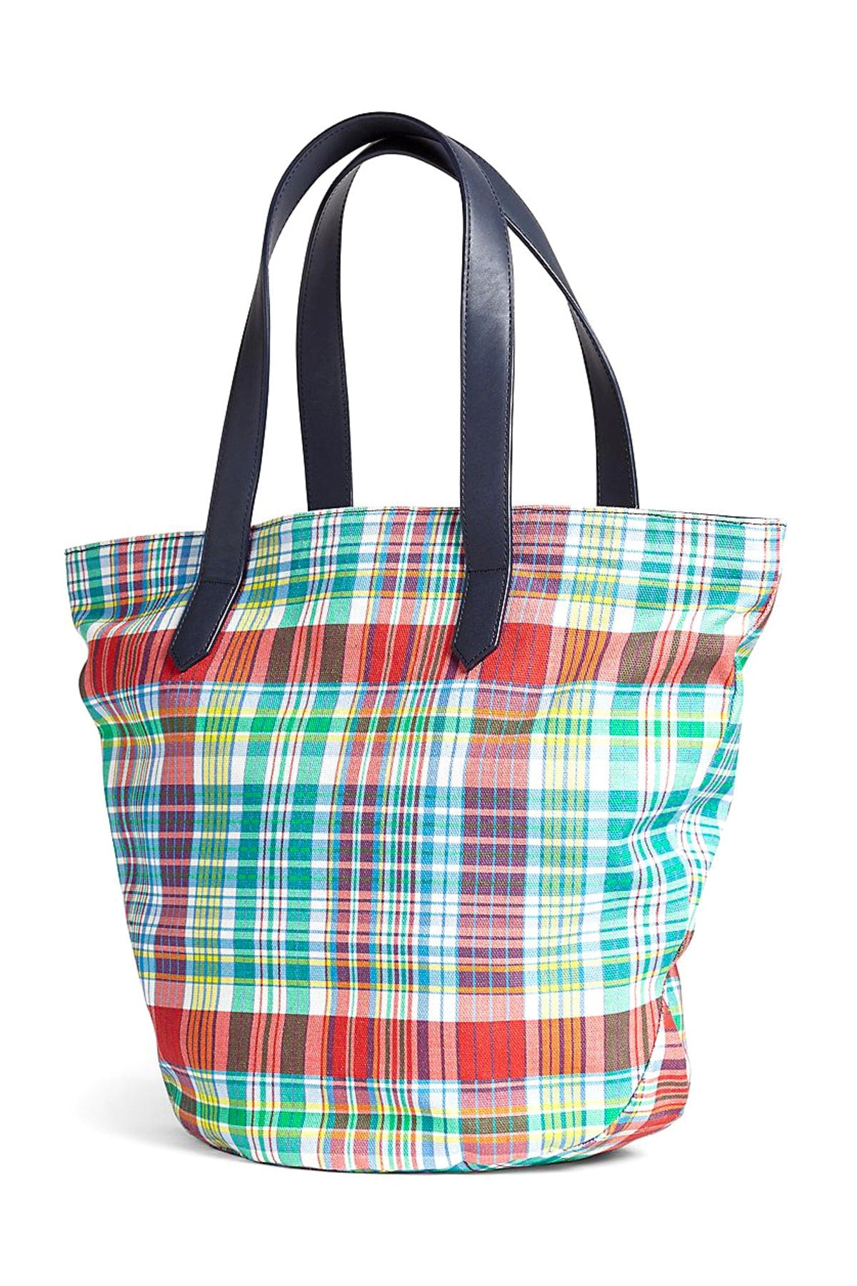 Green and red madras tote bag for women
