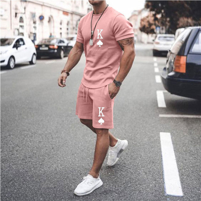 Short-sleeved polo shirt set and matching wide, solid-colored shorts for men - SUMMER 2022
