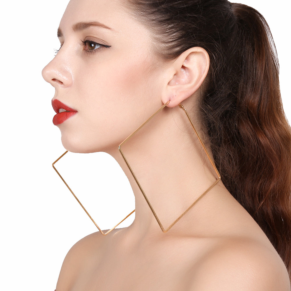 Large square gold earrings for women