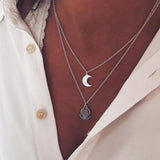Multi-chain necklace with moon, star, heart and pearl pendants - Gold color