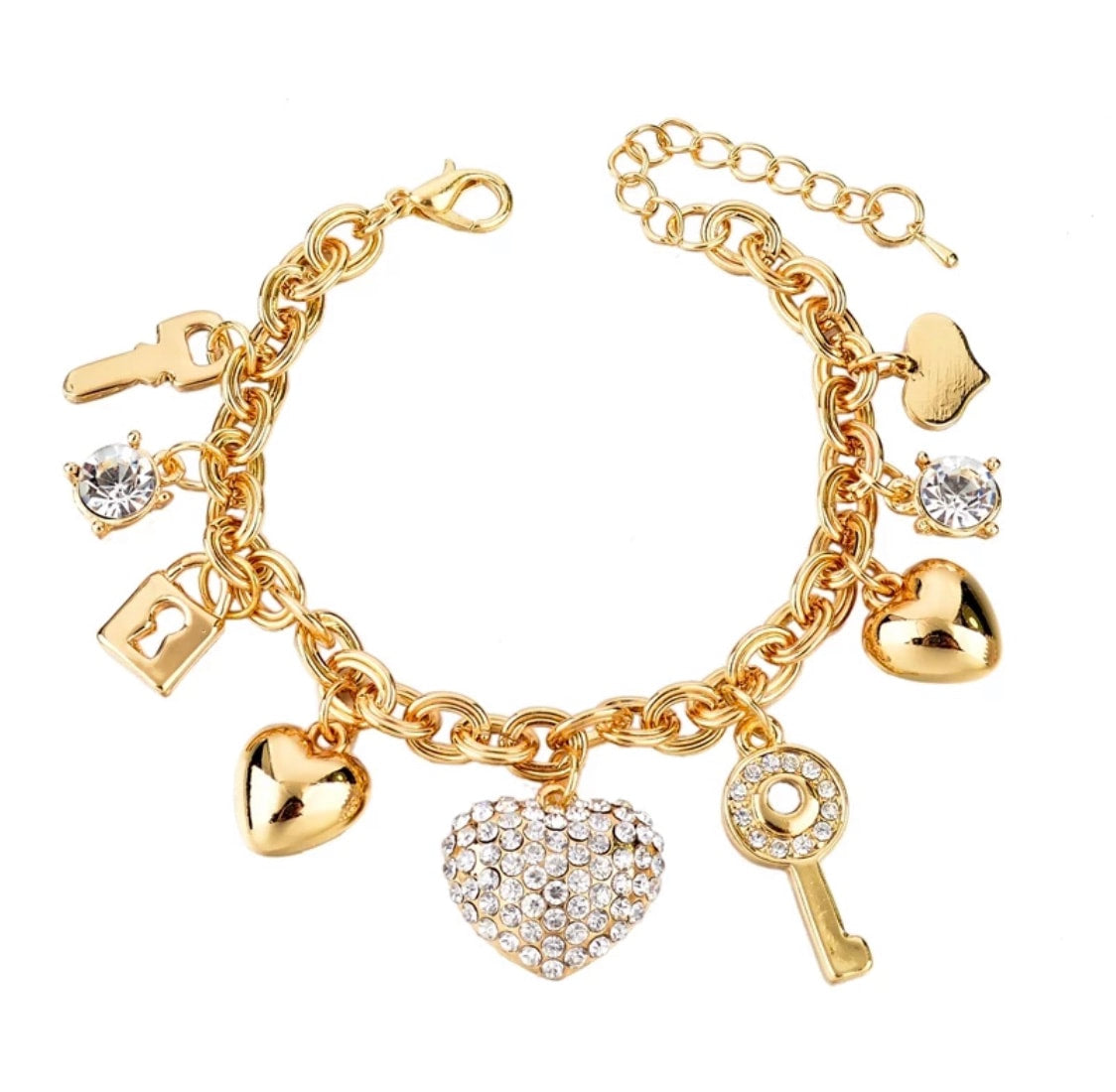 Bracelet fantaisie porte-bonheur couleur Or Pour Femme avec pendentif cœur en cristal - Nouveauté 2021