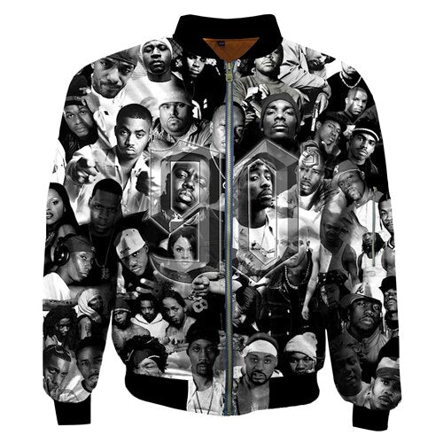 Black and white hip hop bomber jacket from 90s US rappers for men