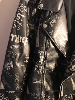 Customized graffiti faux leather biker jacket for men